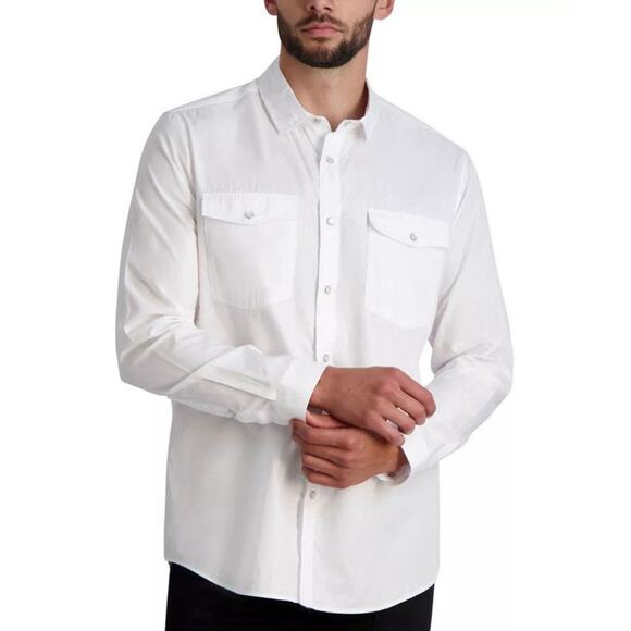 Karl Lagerfeld Paris pearl snap textured button down shirt in white Size XXL - Picture 1 of 12